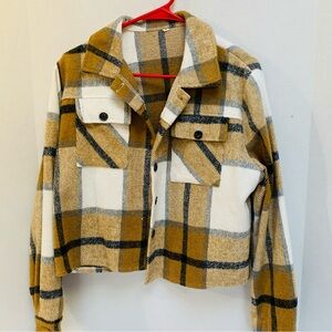 Short Plaid Gold Tan White Black Javket Women Size Small